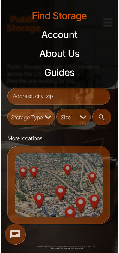 Public Storage A24 Mobile Menu